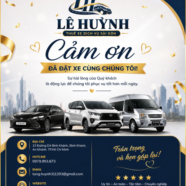 Lời Cảm Ơn Quý Khách Đã Đặt Xe | Lê Huỳnh Sài Gòn