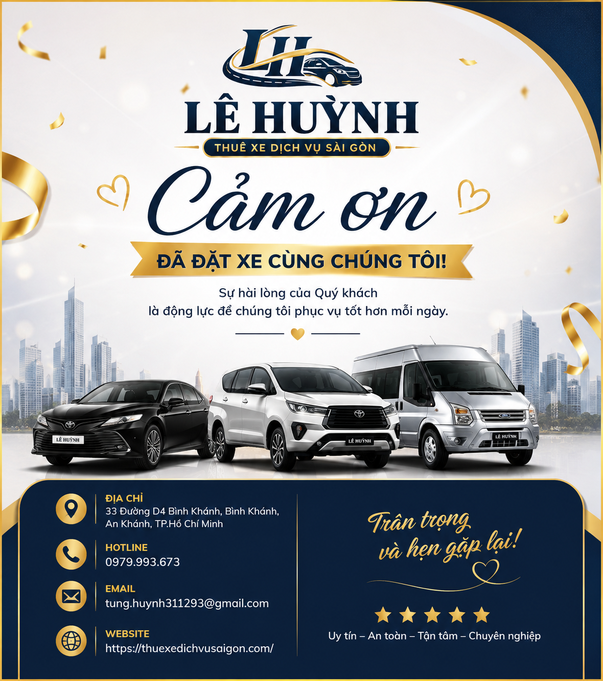 lời cảm ơn thuê xe dịch vụ Sài Gòn lê Huỳnh