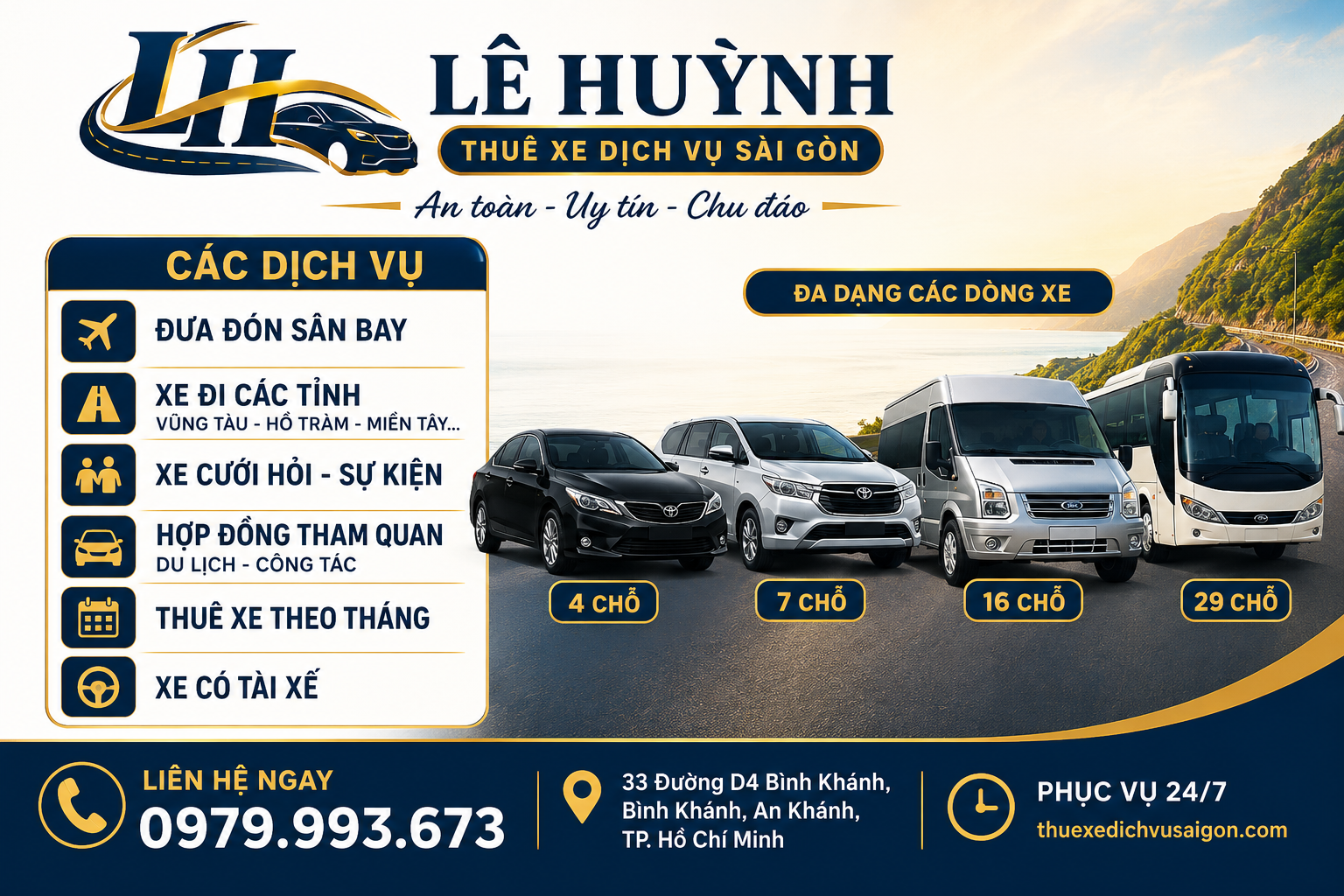 thuê xe 4 chỗ có tài xế Lê Huỳnh